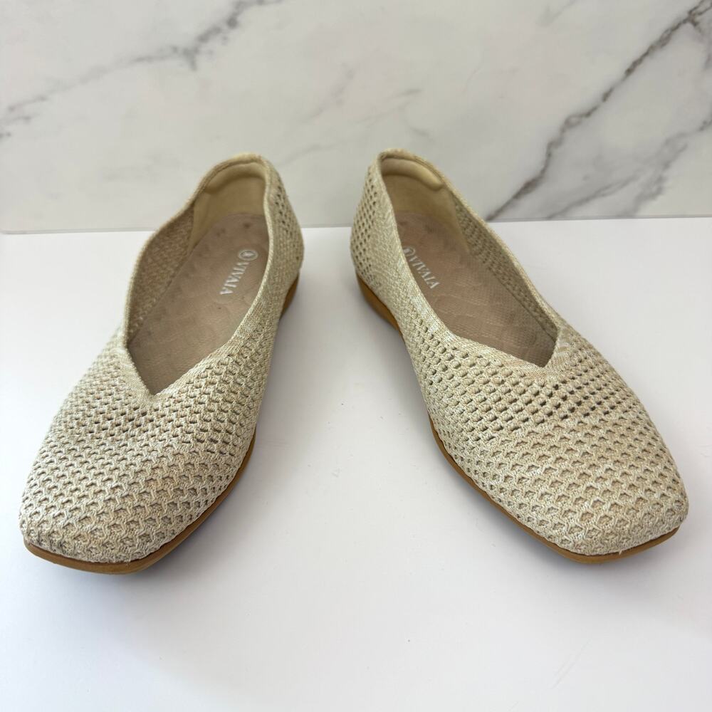 Vivaia Womens Margot Walker Mesh Flats Size 40 /9 Square Toe Lightweight Tan